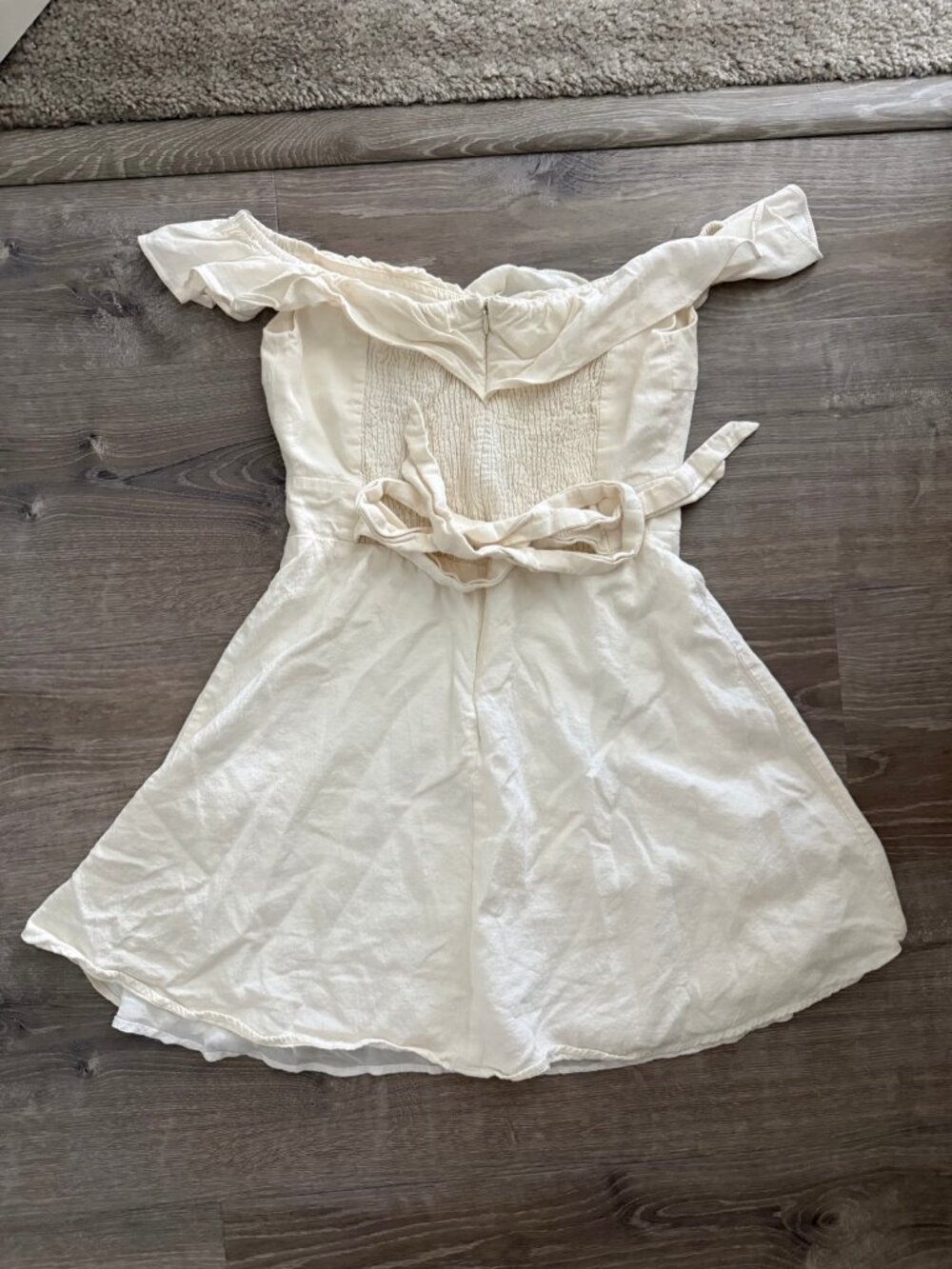 Zara White Off-Shoulder Ruffle Mini Dress M Smocked Back